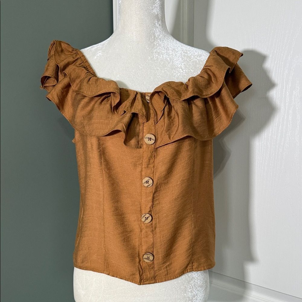 Cato Off-Shoulder Ruffled Blouse in Beautiful Rust Color